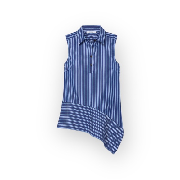 new Derek Lam 10 Crosby ᯾ Asymmetrical Hem Sleeveless Striped Top ᯾ Navy White - Picture 4 of 16